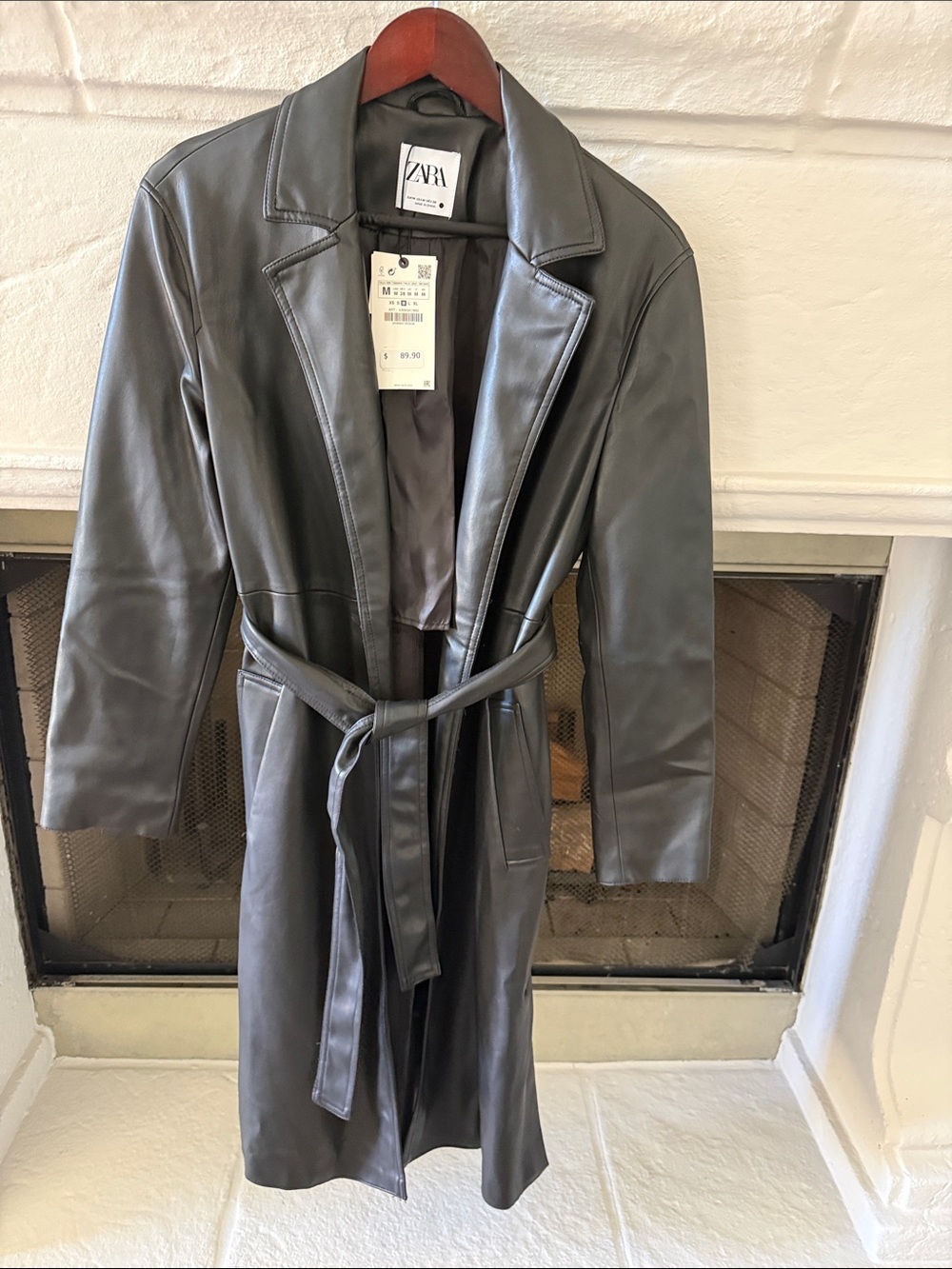 ZARA Black Faux Leather Trench Coat - Picture 6 of 6